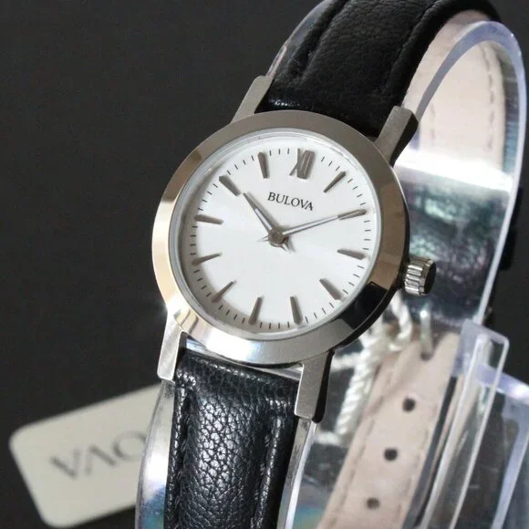 Bulova Ladies Dress Watch Two Hander Silver Dial Black Leather Strap 24mm - Picture 7 of 13